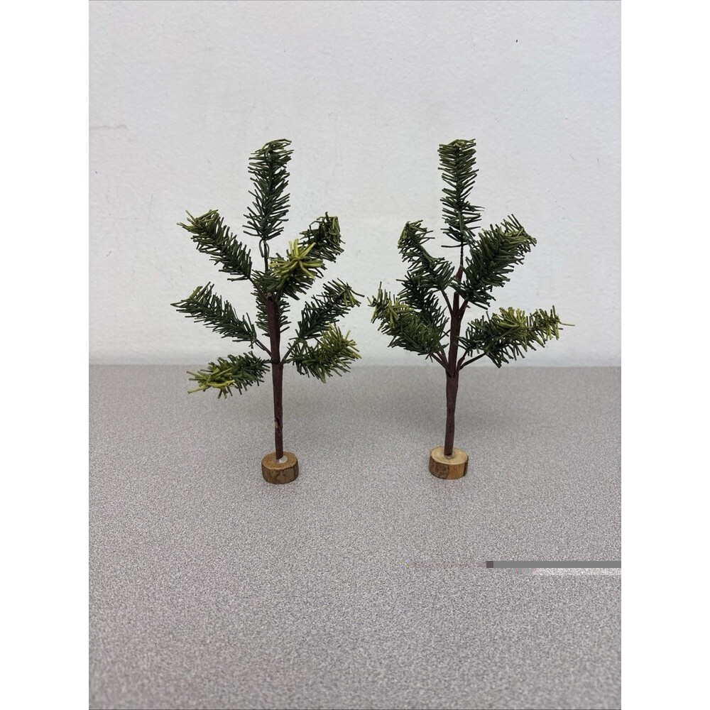 Christmas Village Holiday 8.5” Evergreen Pine Trees w/ Wood Bases - Set of 2